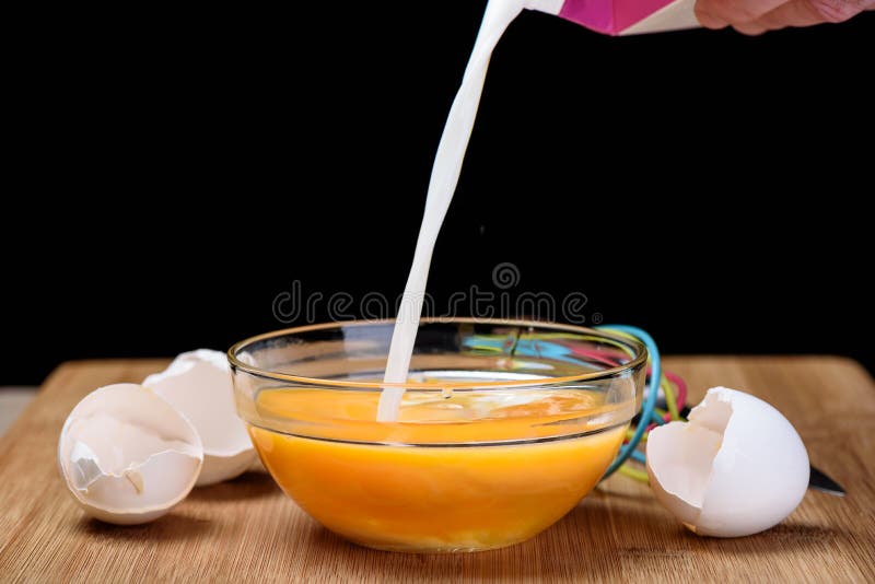 Milk is Poured into Egg White and Yolk Stock Image Image of milk, hands 114164923