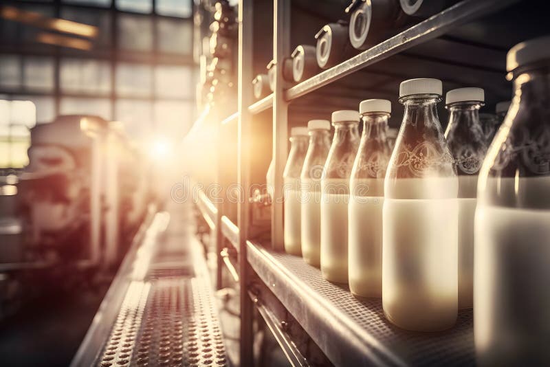 Milk Production in a Factory. Neural Network AI Generated Stock Image