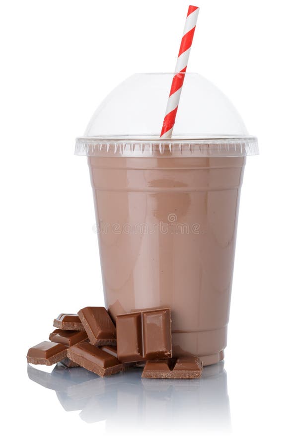 Vanilla milkshake in plastic takeaway cup isolated on white