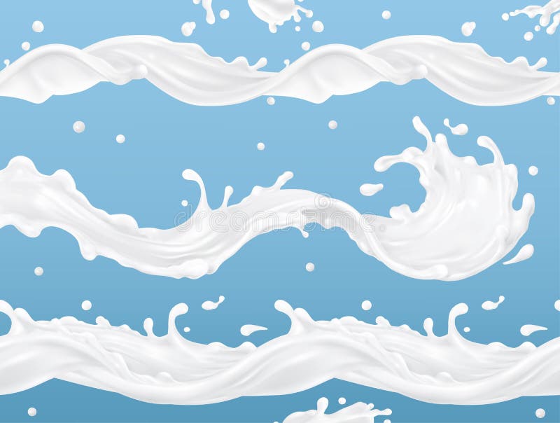 Milk splash wave seamless vector pattern. 3d vector set. Package design vector illustration
