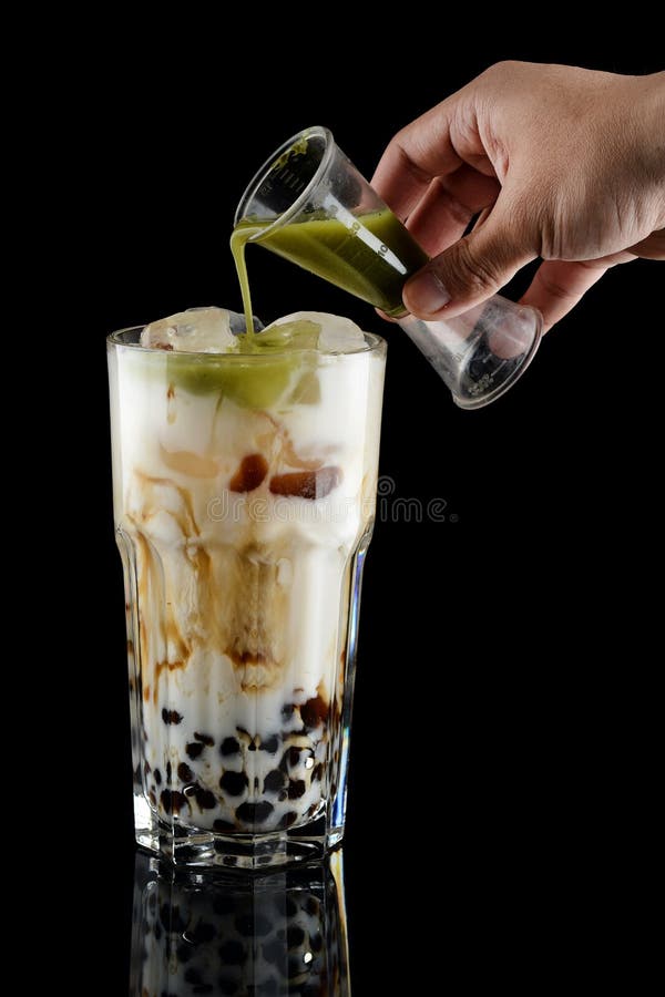 Milk Tea with Matcha and Tapioca Stock Photo Image of milk, brown
