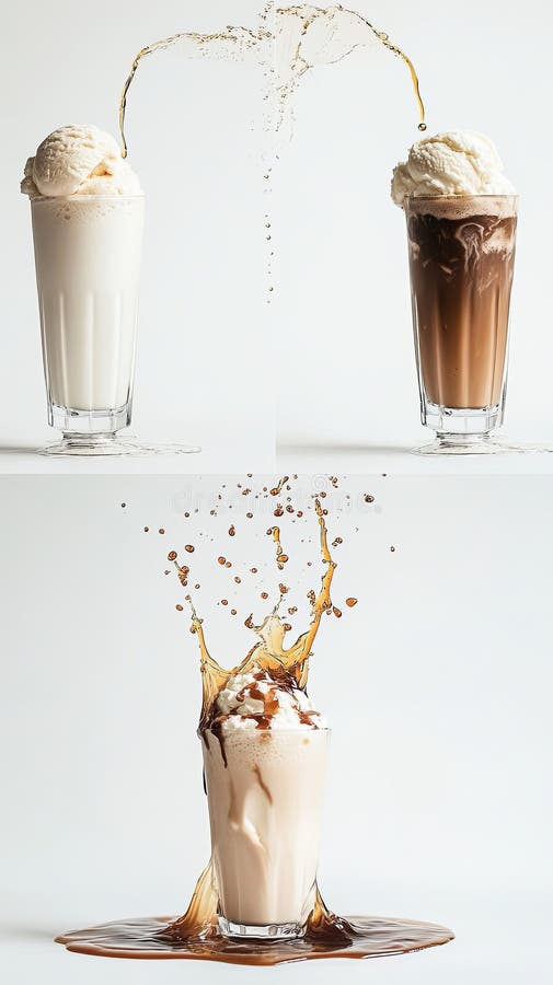 Milkshake steps milk, ice cream, syrup swirl. royalty free stock images