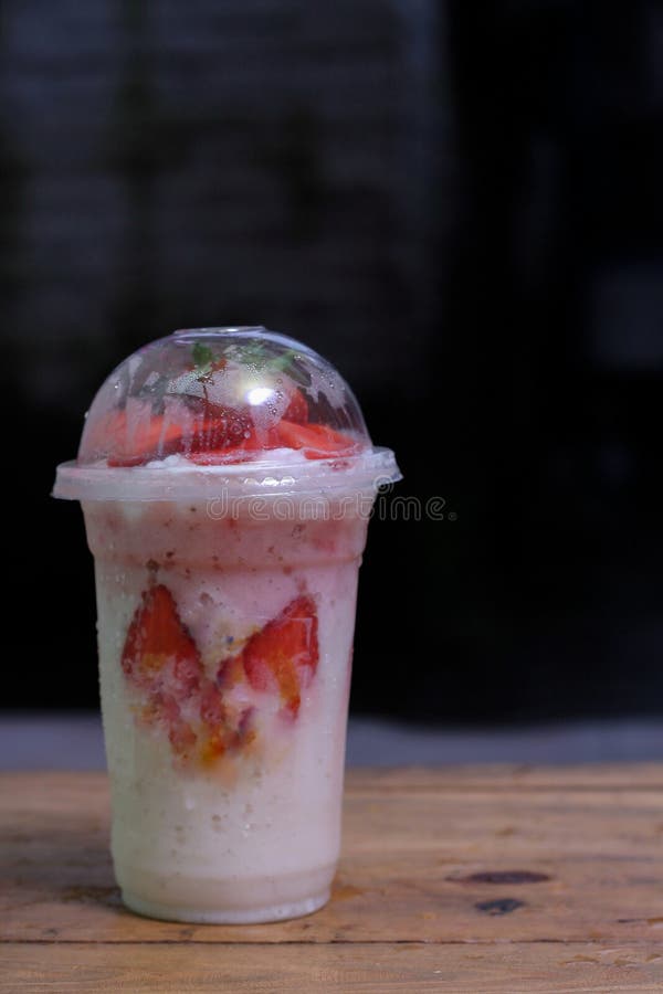 Milkshake with Strawberry Pieces, Version 6 Stock Image Image of