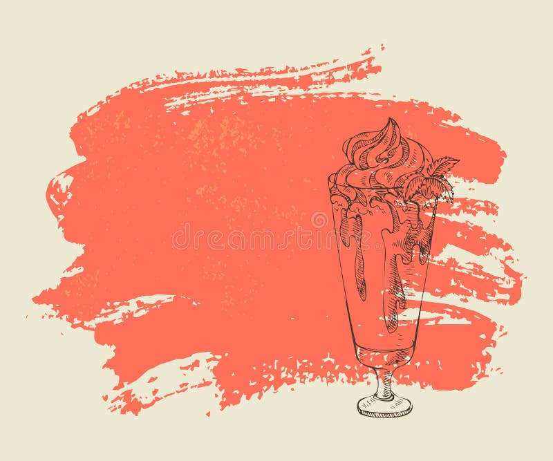 Milkshake with strawberry syrup on red background.