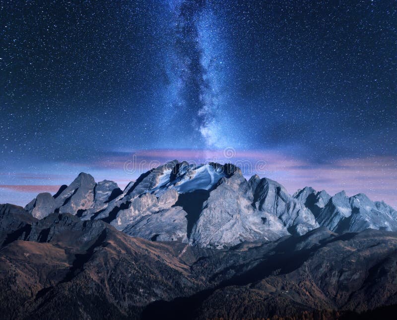 Milky Way And Mountains At Starry Night In Autumn Stock Photo Image