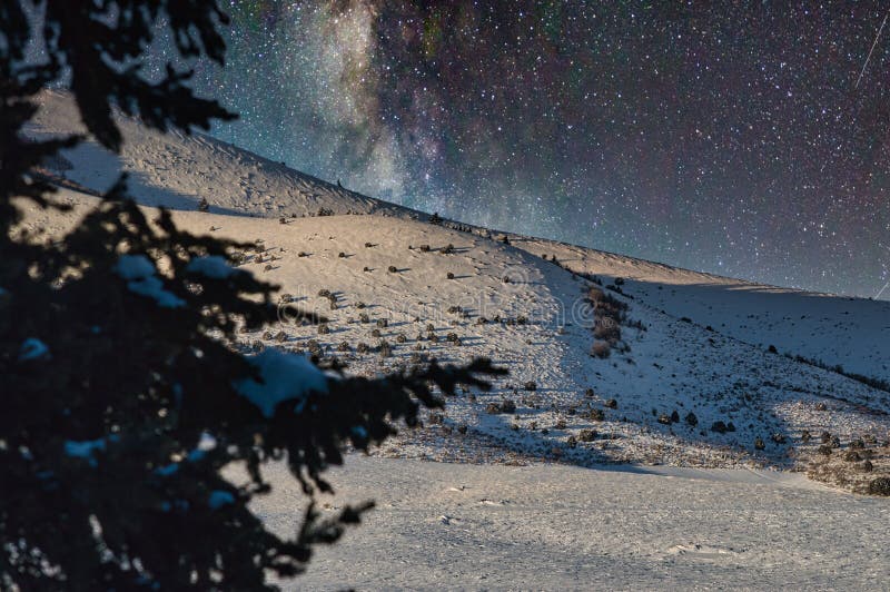 Milky Way Over The Snowy Mountains Stock Photo Image Of Starry