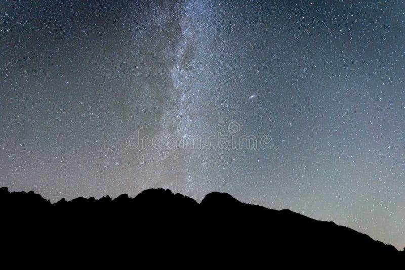 Mliečna dráha a obloha plná hviezd nad horami silueta, Slovensko, Európa