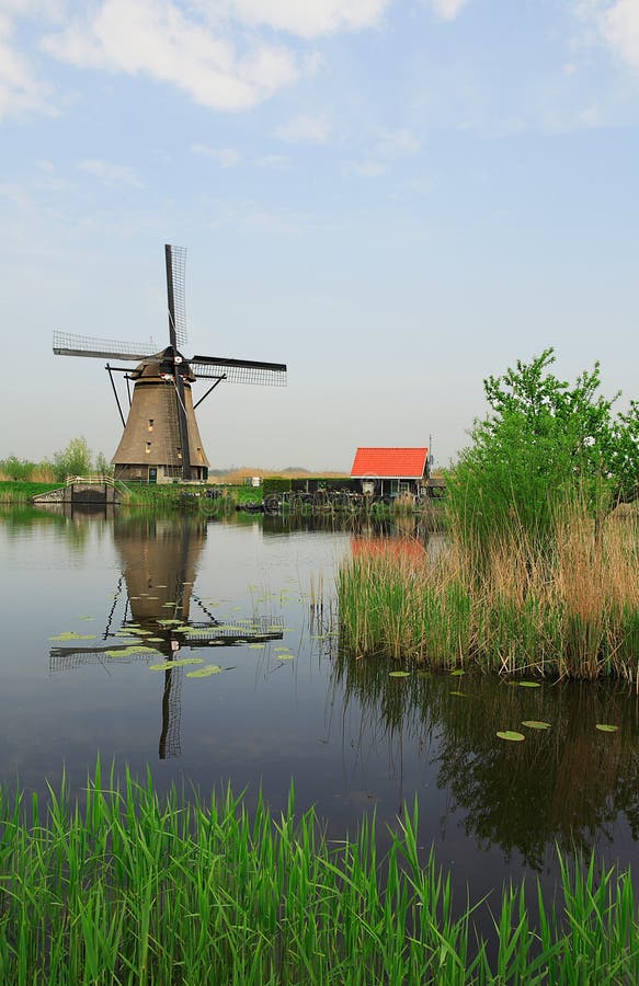 Mill in Dutch landscape royalty free stock photo