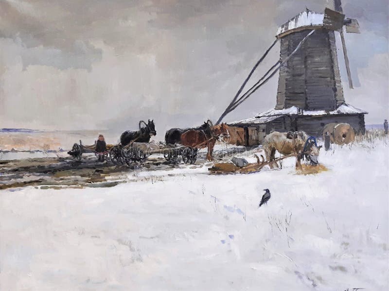 Mill painting by Soviet artist Arkady Plastov 1968