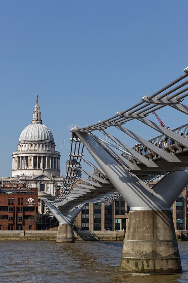 Millenium Bridge and Saint Paul Cathedral Editorial Stock Photo Image
