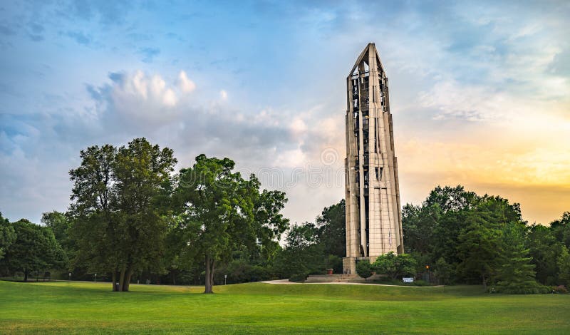 The Millenium Carillon Structure in Naperville, IL at Sunset
