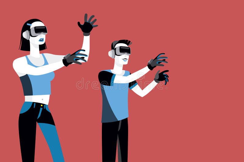 Millennials con los dispositivos de la realidad virtual stock de ilustración Millennials con los dispositivos de la realidad virtual stock de ilustración