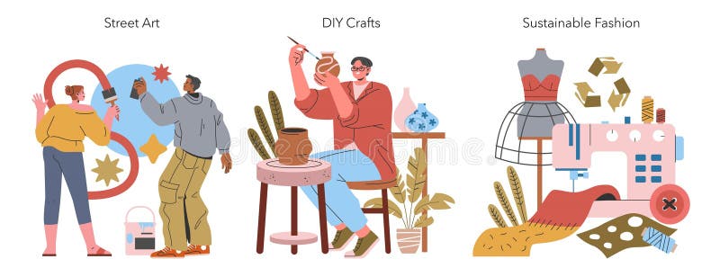 Millenniehobbies. illustration av flata vektorer royaltyfri illustrationer