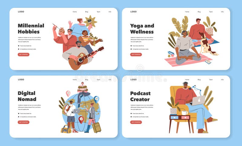 Millenniehobbies. illustration av flata vektorer stock illustrationer