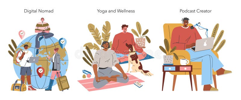 Millenniehobbies. illustration av flata vektorer royaltyfri illustrationer