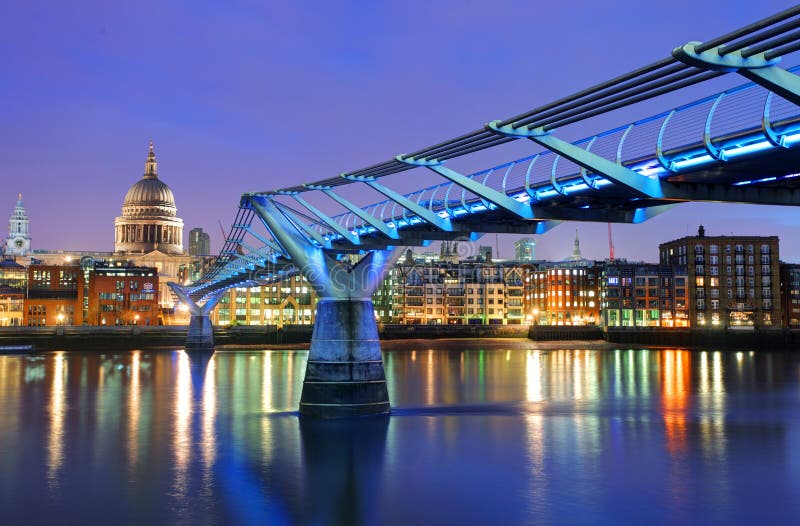 Millennium Bridge and Saint Paul Cathedral, London, UK