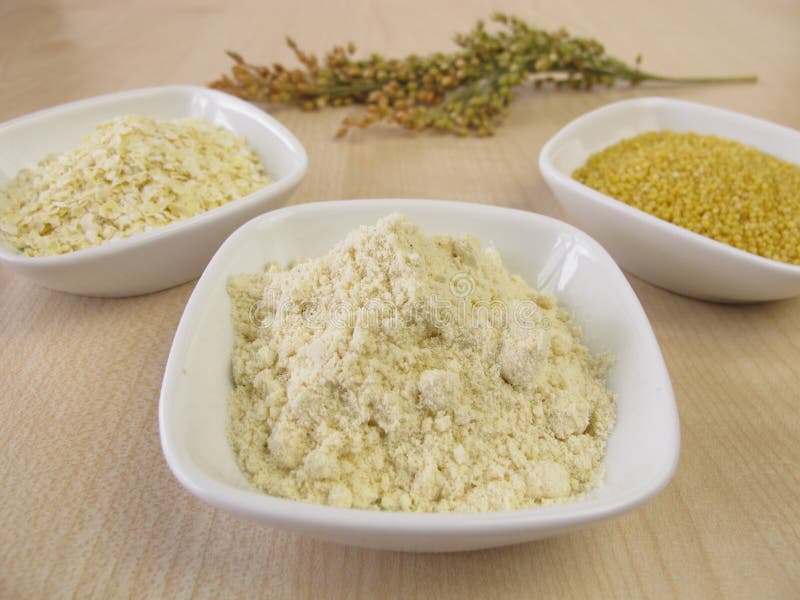 Millet Flour, Millet Grains and Rolled Millet Stock Image Image of