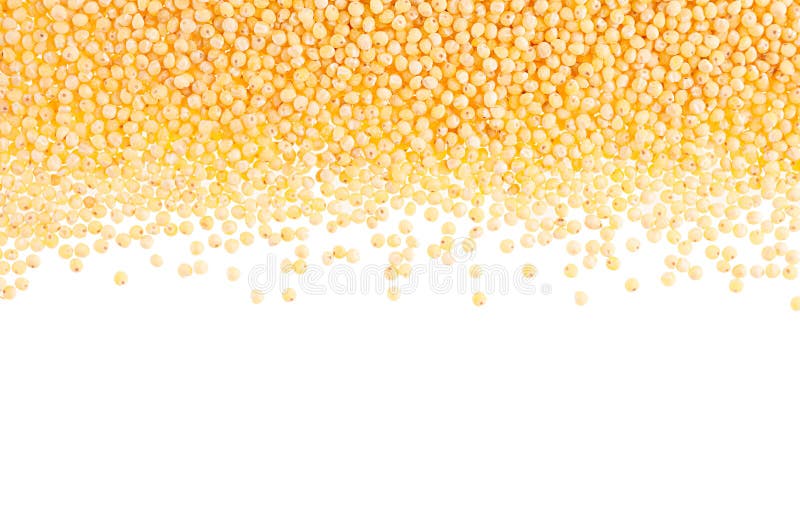 Millet groats as decorative framing isolated on white background. royalty free stock photo