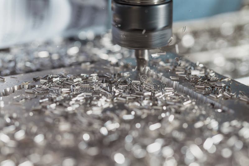 Milling of Aluminum Plate on a Programmable Machine. Milling Process Stock Photo Image of