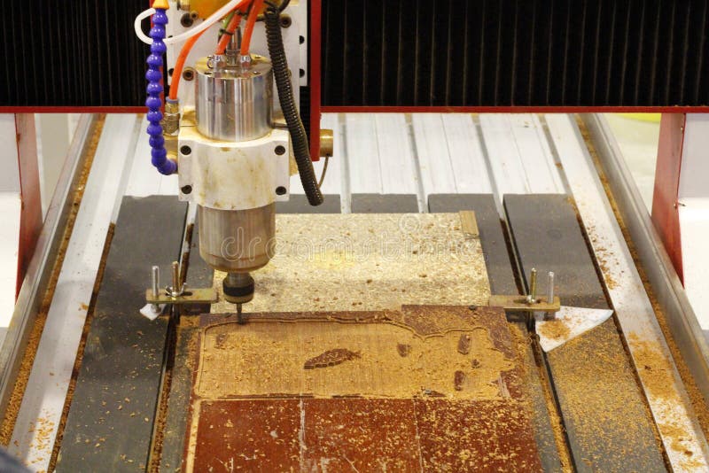 Milling a Wooden Board. CNC Woodworking Machine Stock Photo Image of