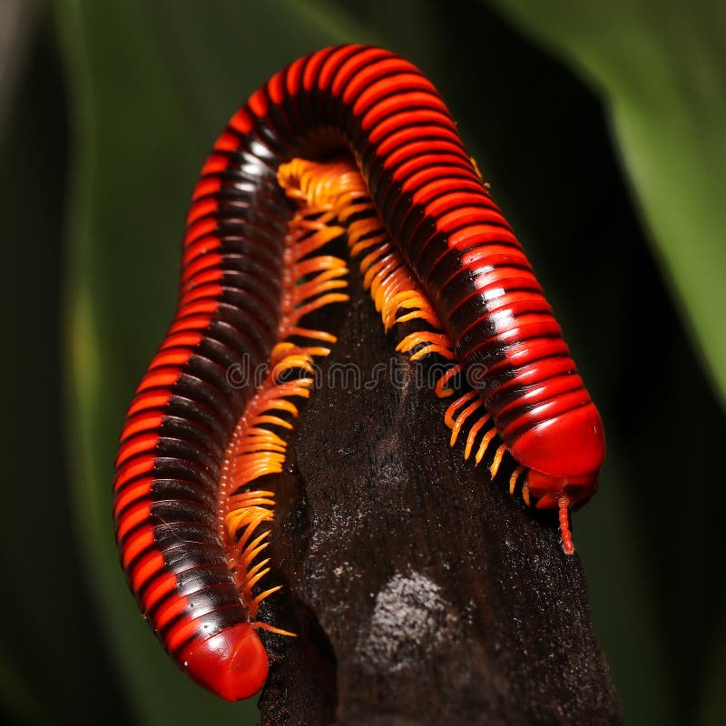 Millipede, Red multi-legged creatures stock images