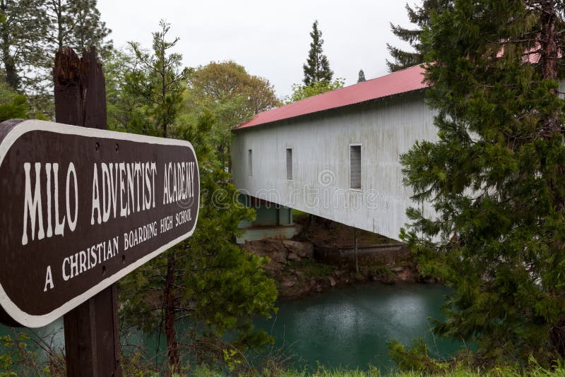 Milo Academy Sign and Covered Bridge Editorial Photography Image of