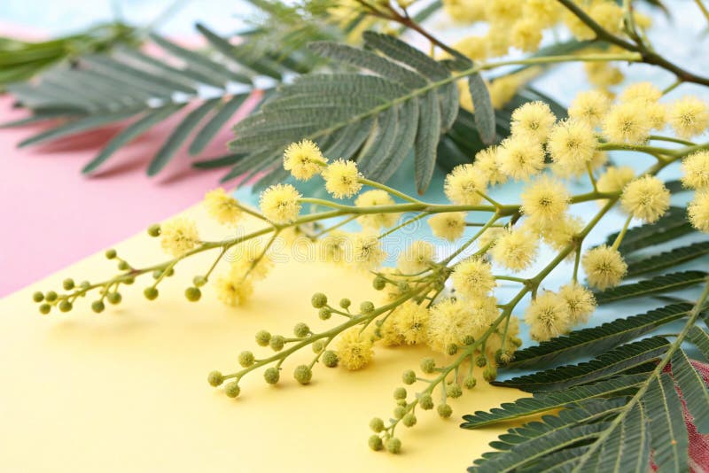 Mimosa-grenar med vackra gula blommor vektor illustrationer