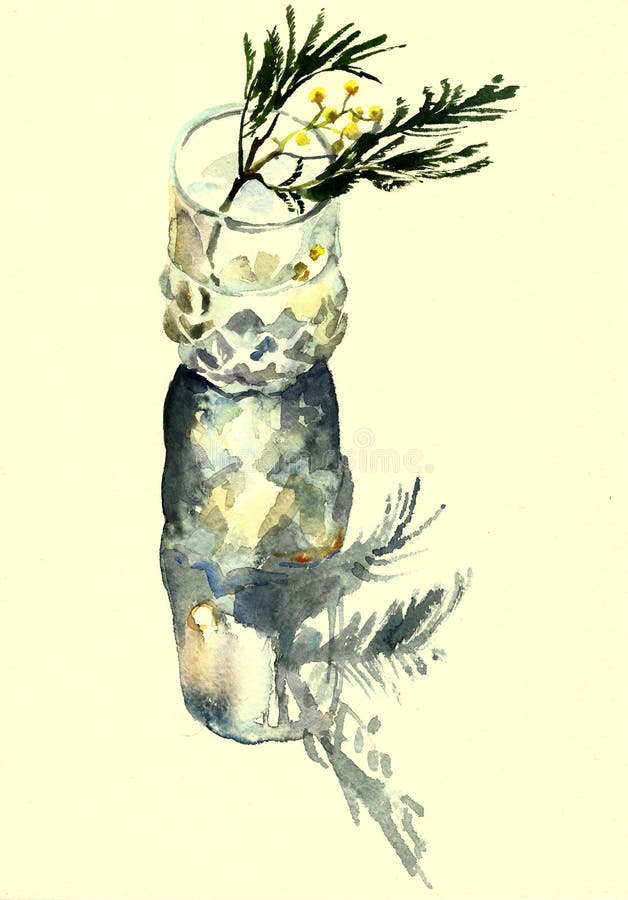 Mimosa i en glass vattenfärg vektor illustrationer