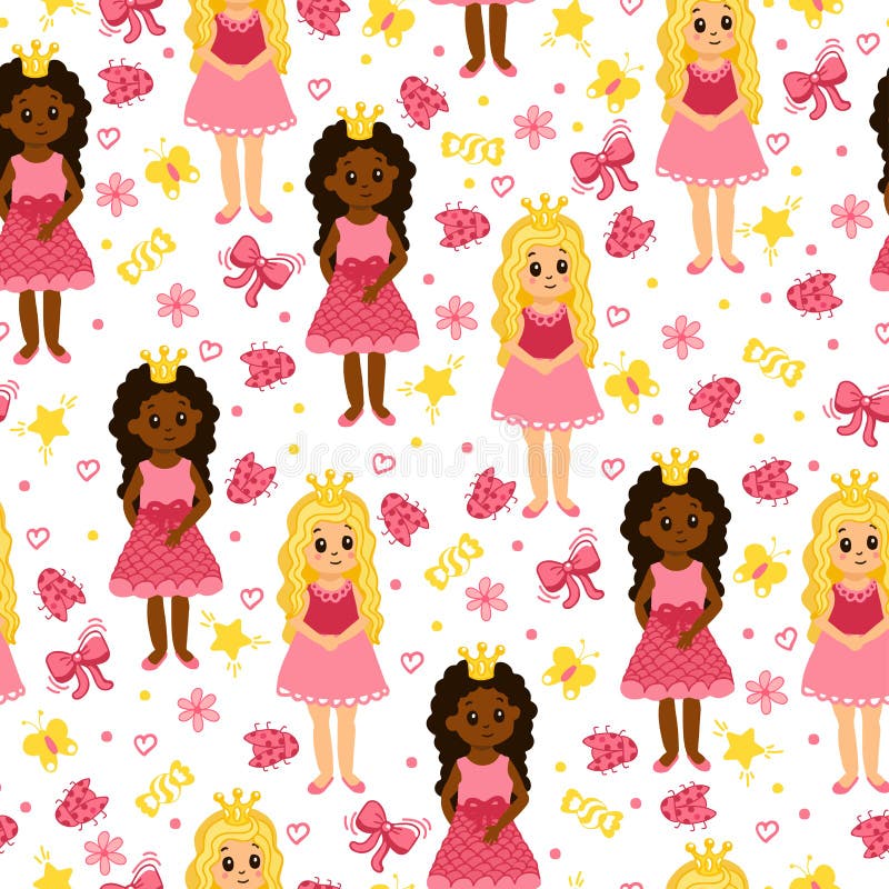 Min gulliga lilla prinsessa Trevliga seamless mönstrar stock illustrationer Min gulliga lilla prinsessa Trevliga seamless mönstrar stock illustrationer