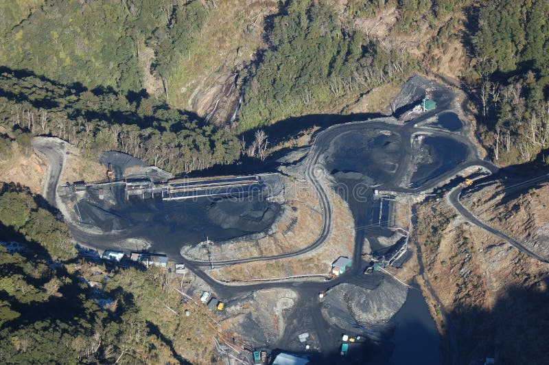 Aerial of transportation area of coal mine, Westland, New Zealand. Aerial of transportation area of coal mine, Westland, New Zealand