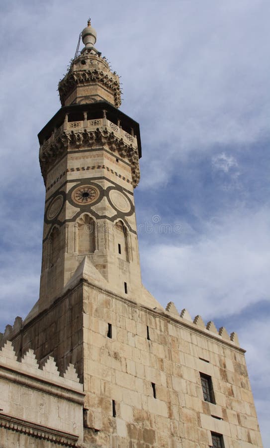 Minarete da mesquita de Umayyad em Damasco imagem de stock royalty free Minarete da mesquita de Umayyad em Damasco imagem de stock royalty free