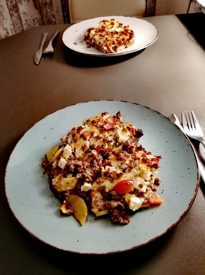 Mince and Potato Casserole with Gratinated Cheese Stock Image Image