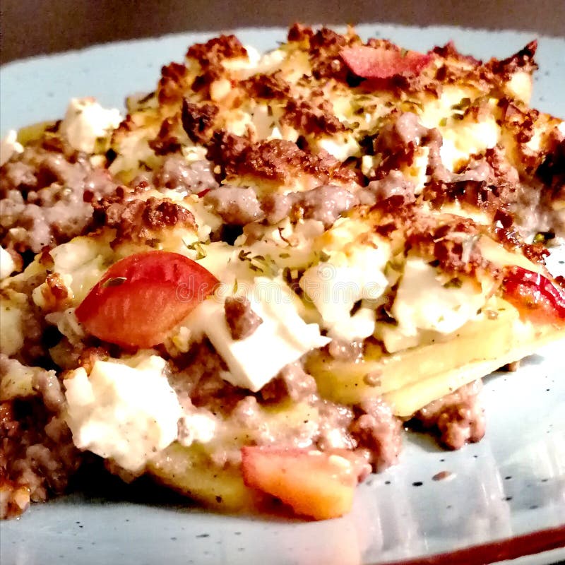 Mince and Potato Casserole with Gratinated Cheese Stock Photo Image