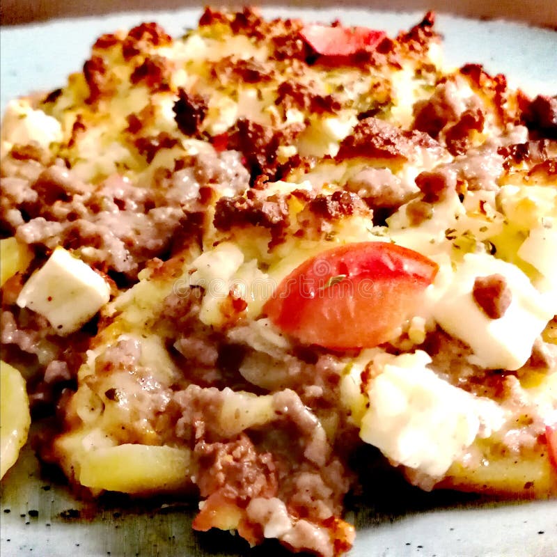 Mince and Potato Casserole with Gratinated Cheese Stock Image Image