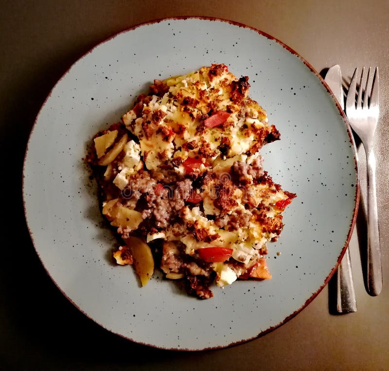 Mince and Potato Casserole with Gratinated Cheese Stock Photo Image