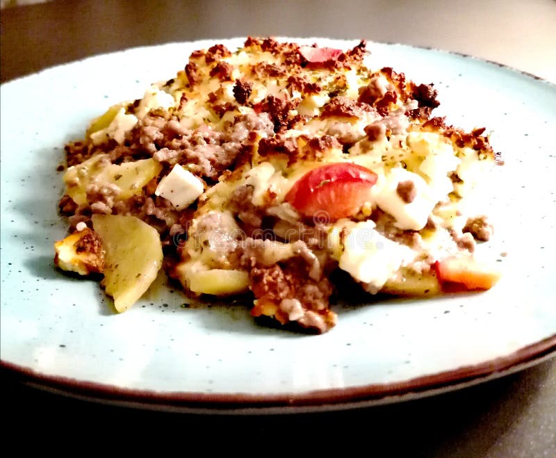 Mince and Potato Casserole with Gratinated Cheese Stock Image Image