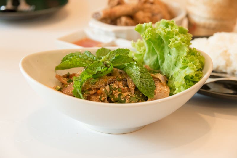 Minced Grilled Pork spicy salad royalty free stock photography