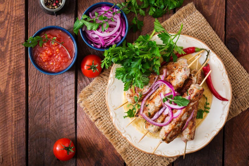 Minced Lula Kebab Grilled Turkey Chicken on Plate. Stock Image Image