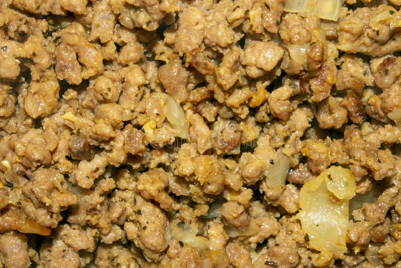 Minced Meat Fried with Onions.Ground Meat Background. Stock Image