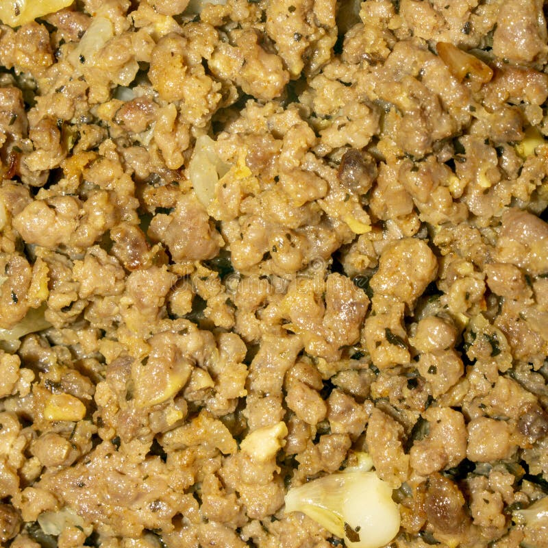Minced Meat Fried with Onions.Ground Meat Background. Stock Photo