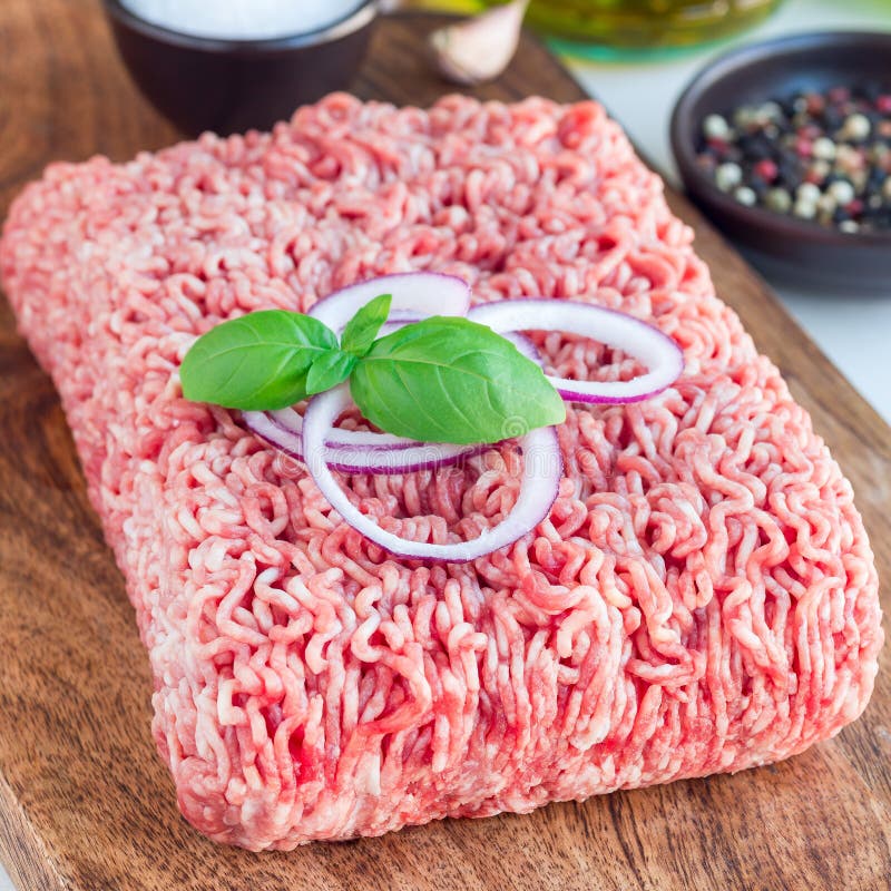 Minced Meat from Pork and Beef. Ground Meat with Ingredients for ...