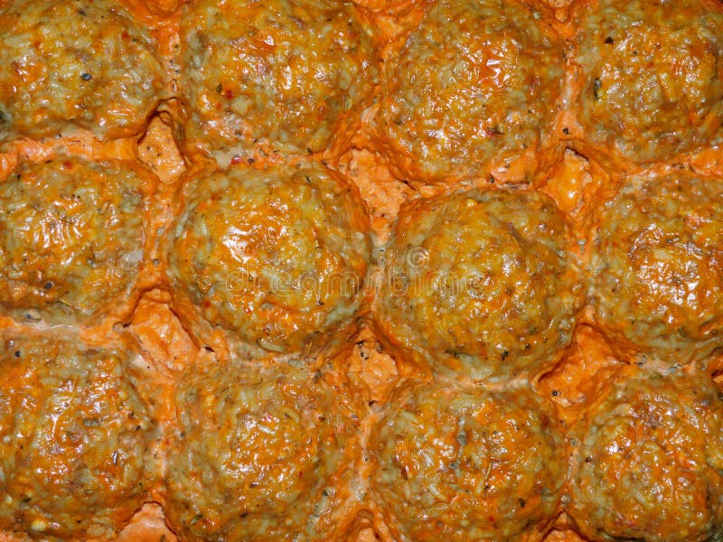 Minced Meatballs with Rice Baked in the Oven with Sauce Stock Image