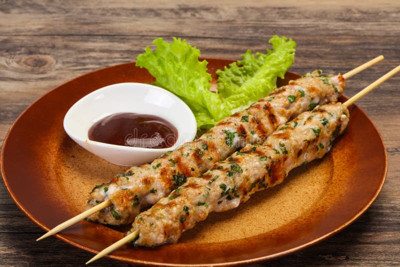 Minced Pork Skewer Kebab with Sauce Stock Photo Image of delicious