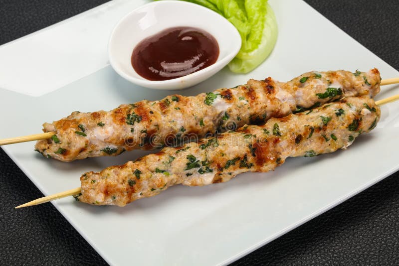 Minced Pork Skewer Kebab with Sauce Stock Image Image of rustic, gourmet 167419373