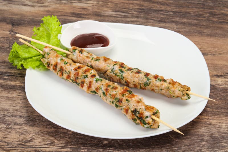 Minced Pork Skewer Kebab with Sauce Stock Photo Image of ground