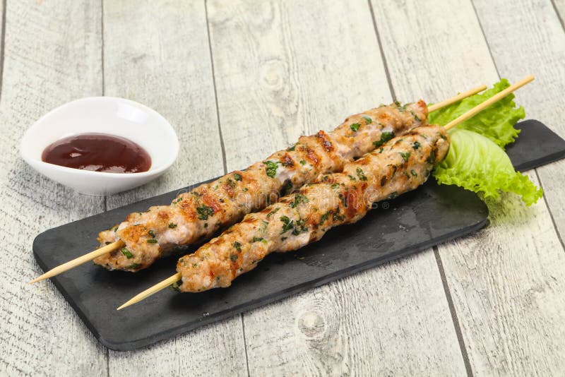 Minced Pork Skewer Kebab with Sauce Stock Photo Image of lunch, shish