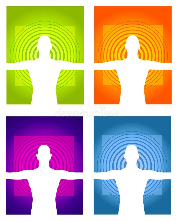 Príklad predstavovať váš výber 4 farebné pozadia hrajú ľudské siluety s radiálne linky.