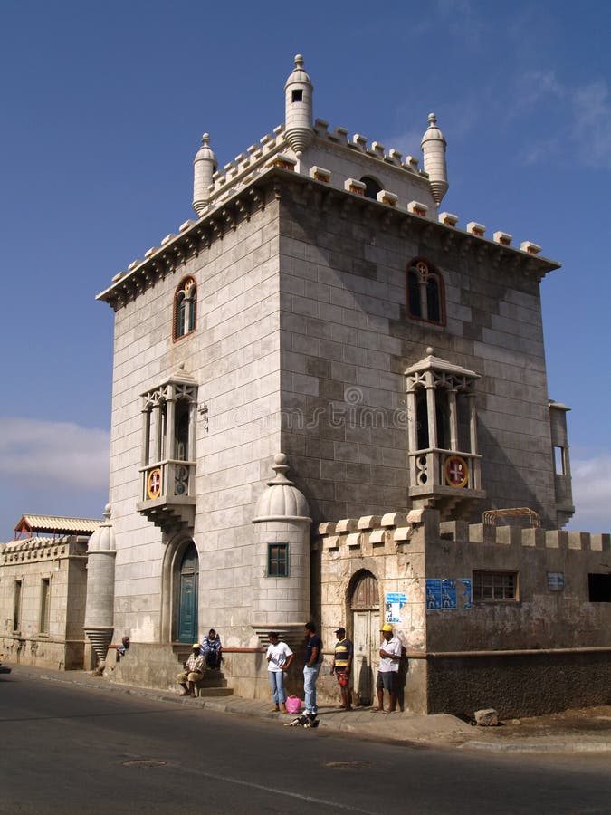 Cape Verde Islands Saint Vincent Sao Vicente Mindelo the capital city - Portuguese colonial building imitating Torre de Belem in Lisbon. Cape Verde Islands Saint Vincent Sao Vicente Mindelo the capital city - Portuguese colonial building imitating Torre de Belem in Lisbon