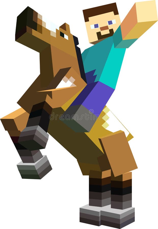 Minecraft character on horseback with blue t-shirt