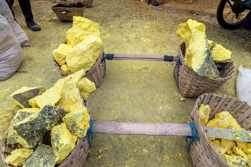 Miner inside volcano Ijen stock photo